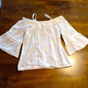 Bell sleeve white off shoulder top.